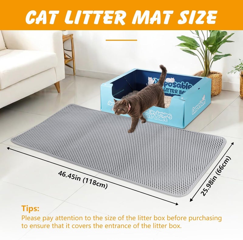 ondware Store Large Cat Litter Mat, 46x26 Inch Double Layer Litters Box Mat, Waterproof Cat Mat for Litter Box(Gray) - Image 2